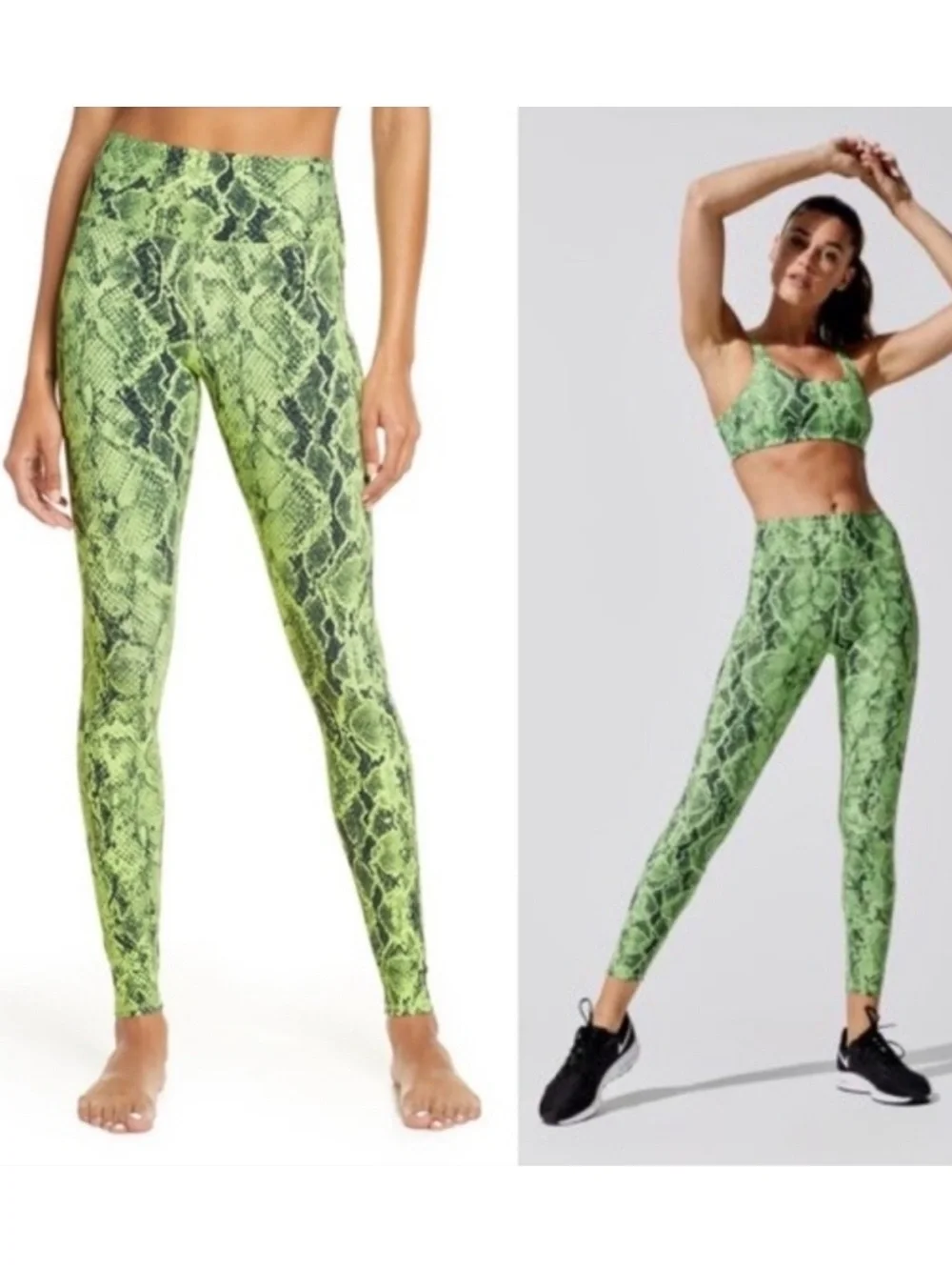 Alo Green Snakeskin Print High Waisted Leggings Size S